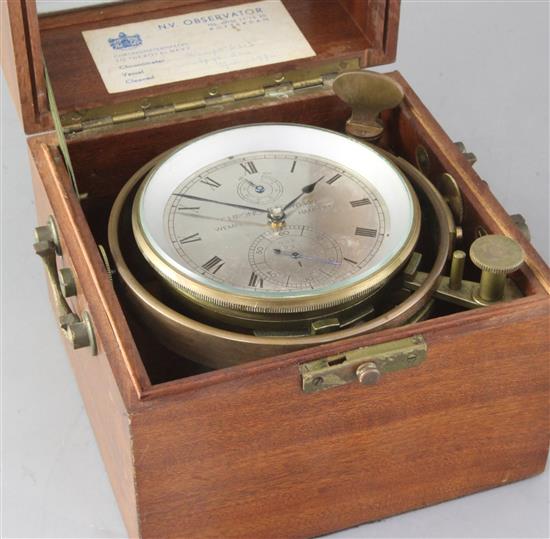 A 20th century German two day marine chronometer, Wempe, Hamburg 6313, height 7.25in.