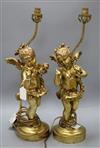 A pair of gilt composition table lamps, the stems formed as amorini height 55cm                                                        