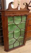 A Georgian style mahogany glazed hanging corner cupboard W.78cm                                                                        