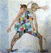 § Muriel Barclay (20th C. Scottish) Harlequin dancers 40 x 40in.                                                                       