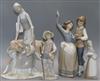 A Lladro group, 'Folk Dancing', No. 5256 and three other figures, H 34cm (tallest)                                                     