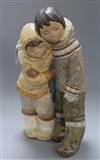 A large Lladro boy and girl Eskimo child group height 38.5cm                                                                           