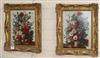 Late 19th century French School, pair of oils on panel, Still lifes of flowers in vases on ledges, 34 x 26cm                           