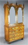 An early 18th century walnut double dome top secretaire cabinet, W.3ft 7in. D.1ft 10in. H.7ft 1in.                                     