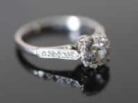 A mid 20th century white gold and single stone diamond ring,                                                                           