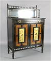 A Victorian Aesthetic Movement burr wood and ebony chiffonier, W.3ft 3in. D.1ft 5.5in. H.4ft 7in.                                      