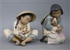 A Lladro Chinese boy 'Boys BEST Friend' and Chinese girl 'Friendly Sparrow' tallest 22cm                                               