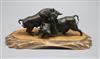 A Japanese bronze group of two fighting bulls, signed Seiya saku, Meiji length 17cm                                                    