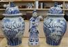 A pair of modern Chinese blue and white baluster vases and a blue and white figure of a sage holding a child tallest 65cm              