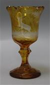 A 19th century bohemian amber glass flash cut goblet H.21cm                                                                            