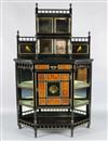 A Victorian Aesthetic Movement parcel gilt, ebonised and burr wood chiffonier, W.3ft 6in. D.1ft 5in. H.5ft 9in.                        