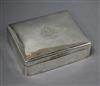 A George V silver mounted cigarette box, 15.8cm.                                                                                       