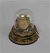 A painted faux tortoiseshell pocket watch stand under glass dome height 12cm                                                           