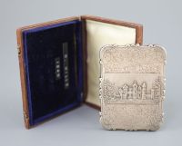 An early Victorian silver double sided 'castle top' card case, depicting views of Windsor and Abbotsford castles,                      