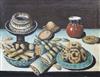 17th century Italian Style Still lifes of fruit and pastries on tabletops 19 x 25in.                                                   