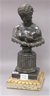 A bronze metal bust of Clytie, on marble plinth height 42cm                                                                            