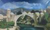 Teresa Maria Molner, oil on canvas, "The Bridge", signed, 90 x 145cm                                                                   