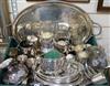 A collection of plated items, including a large oval two-handled tray,                                                                 