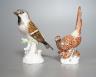 A Meissen porcelain pheasant and sparrow, incised numbers to base, 15cm                                                                                                                                                     