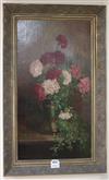M. Harrison, oil on canvas, Still life of flowers in a vase, signed and dated 1893, 65 x 35cm                                          