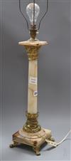 A brass mounted green onyx corinthian column table lamp height 76cm                                                                    