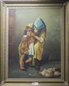 I. El-Kokvy, oil on canvas, a mother comforting a child - a dead chicken before them, signed, 78 x 58cm                                
