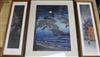 Japanese School - woodblock prints; moonlit pine tree and two others (3) Largest 36 x 24cm.                                            