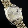 A lady's modern 18ct gold and diamond set Rolex Oyster Perpetual Datejust wrist watch,                                                 