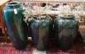 Three (two plus one) green glazed earthenware garden planters, tallest 87cm                                                                                                                                                 