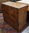 A Victorian brass mounted teak campaign chest, fitted five drawers W.99cm D.45cm H.92cm                                                