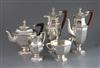 A mid 20th century Mappin & Webb silver five piece tea and coffee service, gross 82 oz.                                                