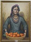 S.A. Halim, oil on canvas, a Nubian girl holding a tray of oranges, signed, 100 x 72cm                                                 