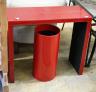 A contemporary red faux crocodile console table, width 80cm, depth 32cm, height 70cm and a stick stand                                                                                                                      