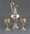 A Victorian silver ewer and a pair of matching goblets by Edward & John Barnard, 35.5 oz.                                              