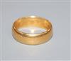 A 22ct gold wedding band, 8 grams.                                                                                                     