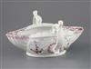 A very fine Worcester two-handled sauceboat, circa 1755-6, 21.9cm long                                                                 