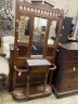A Victorian marble topped pitch pine hall stand, width 96cm, height 196cm                                                                                                                                                   