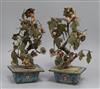 A pair of Chinese jade and hardstone 'bonsai' trees in cloisonne jardinieres H 33cm approx                                             