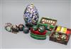 A Chinese cloisonne pig, four pairs of Baoding balls and a Japanese cloisonne egg on stand,                                            