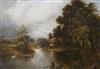 R. Dumont, oil on canvas, river scene, signed 30 x 40cm. unframed.                                                                     