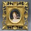 A porcelain oval portrait plaque, in gilt frame                                                                                        