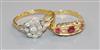 Two early 20th century 18ct gold and gem set ring including diamond cluster.                                                           