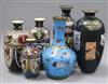 A Japanese large ovoid cloisonne black ground vase and four other vases, H 30cm (tallest)                                              