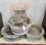 A set of three circular reconstituted stone garden planters, diameter 46cm, together with a metal planter and sundry garden ornaments                                                                                       