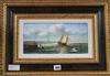 Vincentio de Luca, oil on board, shipping off the coast, signed, 14 x 30cm                                                             