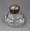 A Victorian silver mounted cut glass domed inkwell, John Grinsell & Sons, Birmingham, 1899, 12cm diameter of base.                     