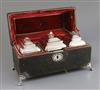 A good cased of three late George II silver graduated tea caddies, by Pierre Gillois, in original shagreen box, tallest 12.8 cm        