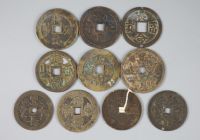 China, 10 bronze or copper charms or amulets, Qing dynasty,                                                                            