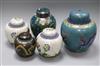 A cloisonne ginger jar decorated with hydrangea and four other Chinese and Japanese ginger jars, tallest 20cm                          