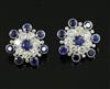 A pair of mid 20th century gold and platinum?, sapphire and diamond flower head cluster ear clips, 19mm.                               